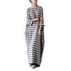 2024 Spring Ethnic-Style Mid-Length Striped Cotton Linen Dress for Women