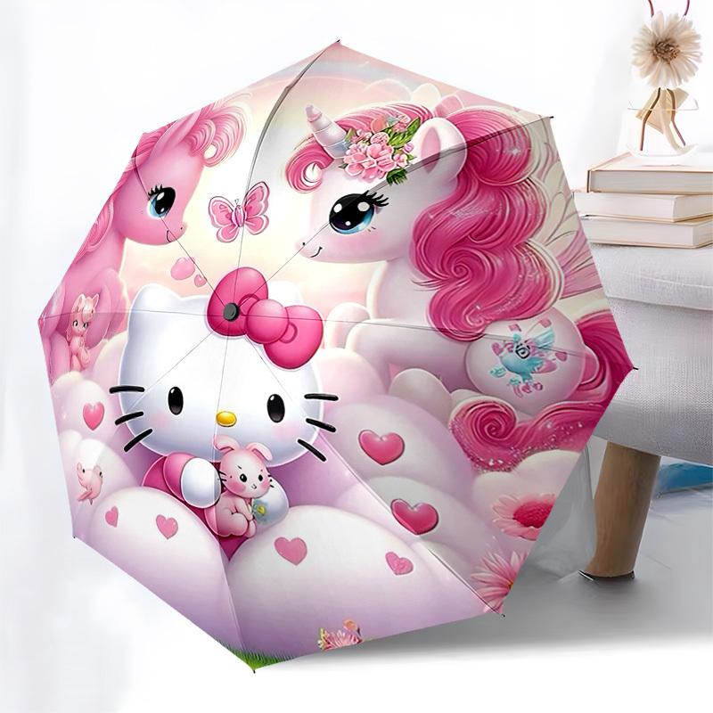 1pc Hello Kitty Unicorn umbrella automatic open/close, 8-Rib Durable Frame, Compact Folding Design, Ideal Birthday/Holiday Gift 1164A