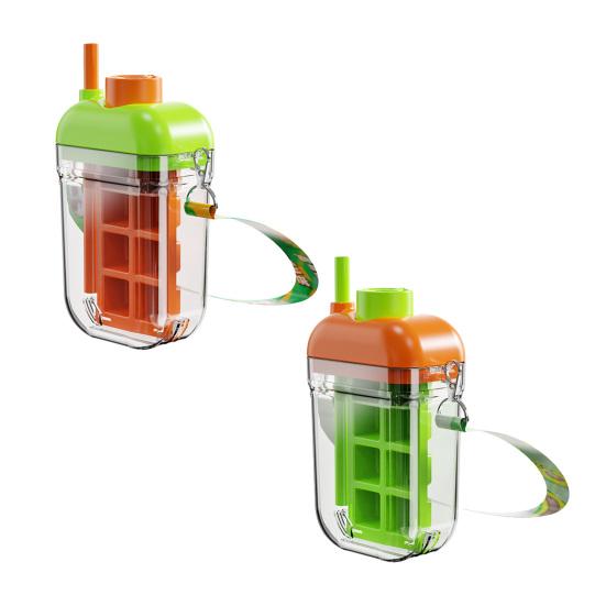 2-in-1 Eiswürfelbereiter & Wasserflasche mit Strohhalm, Silikonform mit Druckentriegelung für Gefrierschrank, Auslaufsichere tragbare Tasse für Fitnessstudio Reisen, BPA-frei Sommer