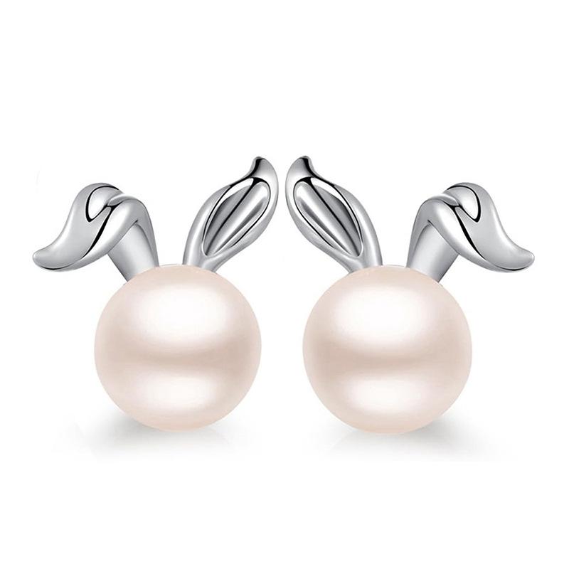 Rabbit ear pearl earrings, cute rabbit design, women s imitation pearl earrings, cute animal jewelry gifts