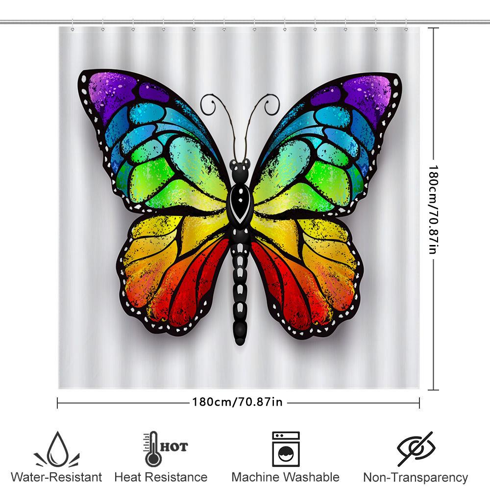Rainbow Butterfly Shower Curtain Vivid Colors Sparkling Design For Bathroom Decorations Polyester Fabric Waterproof Bath Liner W