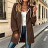 Chaqueta Larga con Capucha y Doble Cremallera para Mujer con Mangas Largas y Bolsillos