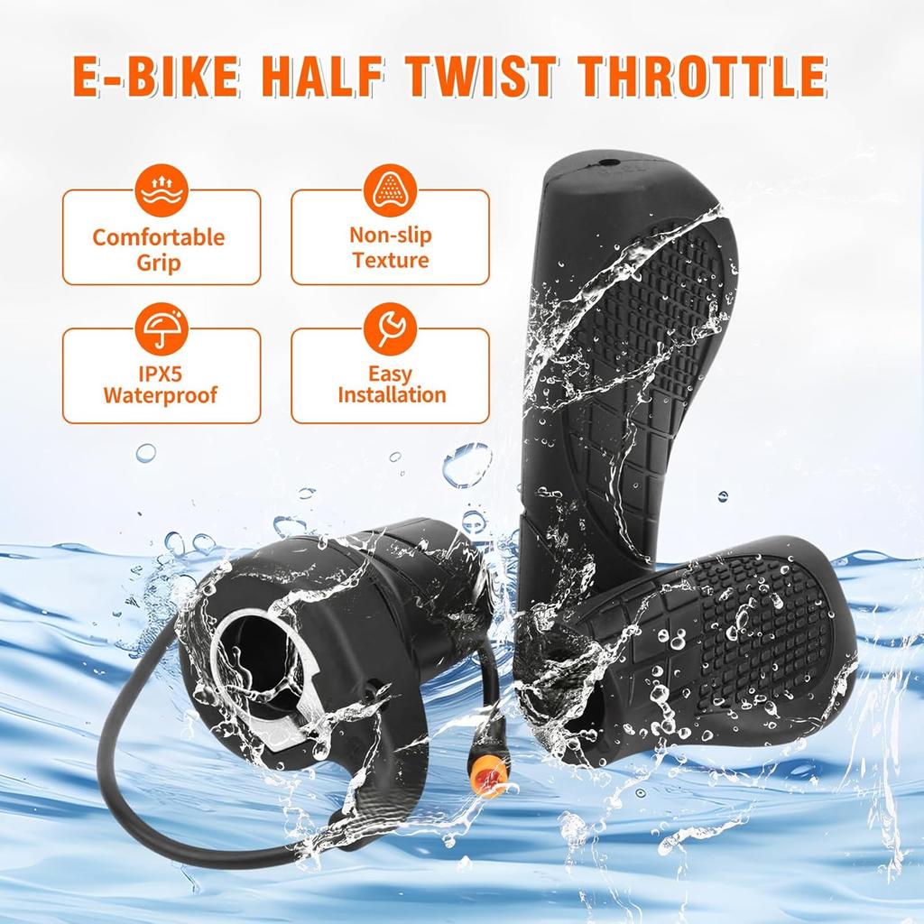 Ebike Half Twist Throttle, FT76X Electric Bicycle Right Handle, Half Throttle Handle With Waterproof Plug, Ebike Modified Thumb Throttle Part For