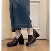 Spot~ Retro Leather Thick Heel Heightened Loafers Women's 2025 New British Style Small Commuter Small Leather Shoes