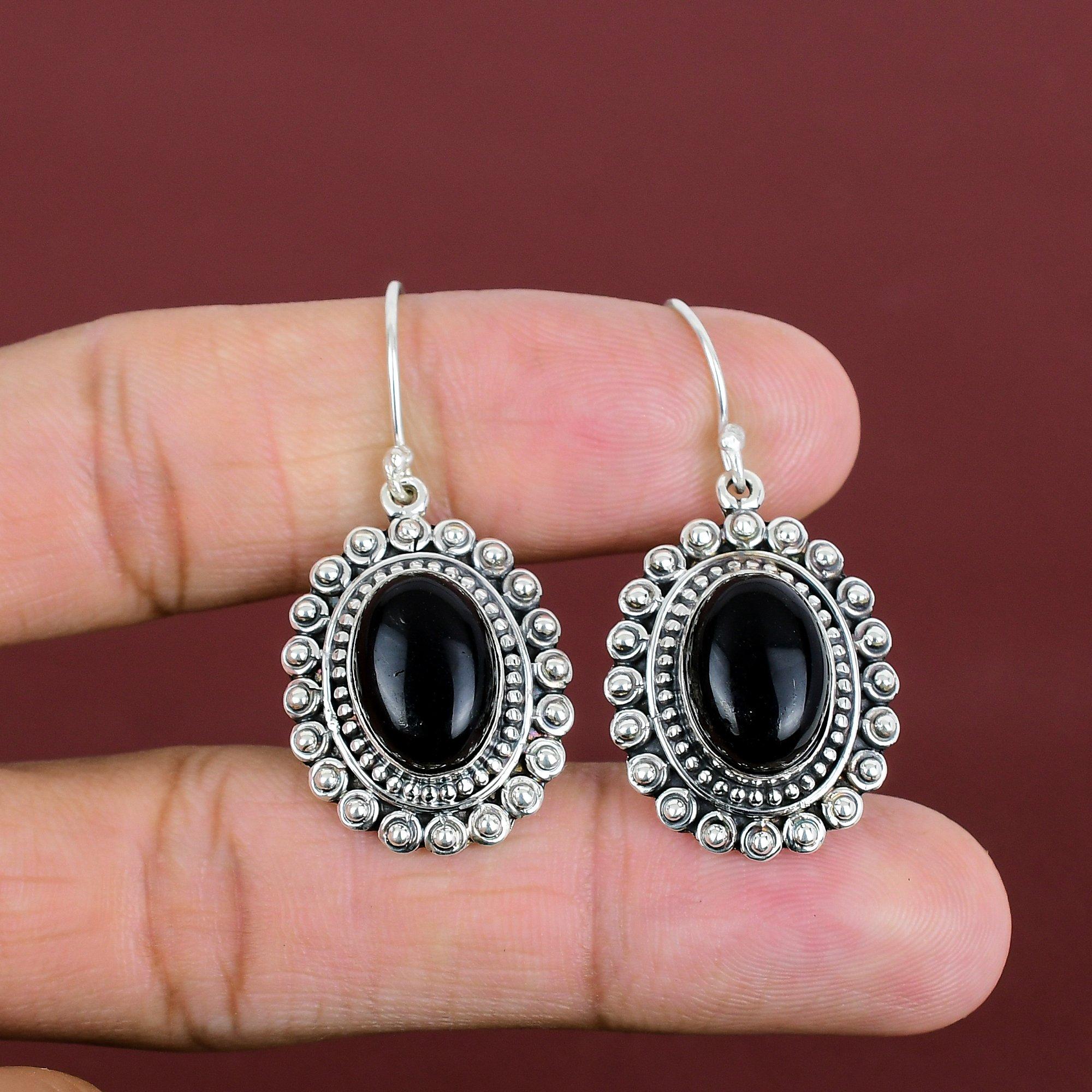 Black Onyx Earrings Vintage Earrings Handmade Real Gemstone Jewelry 925 Sterling Silver Earring Top Quality Black Onyx Jewelry Gifts For Her