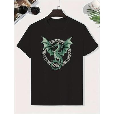 Kids Crew Neck Short Sleeve T-Shirt with Green Dragon Print