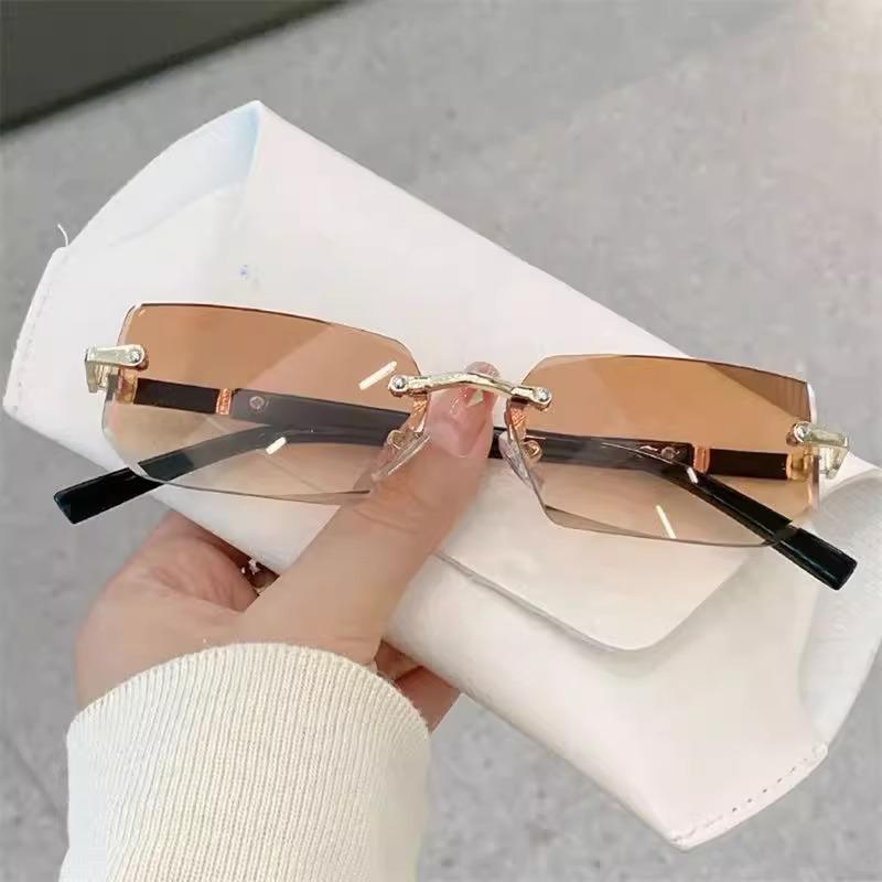 Trendy Rimless Sunglasses For Men Women Fashion Frameless Rectangle Sun Glasses Retro Shades Summer Traveling Eyewear
