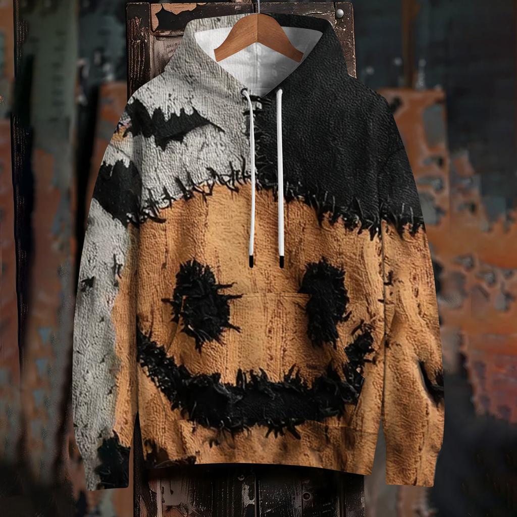 Dámská módní mikina s dlouhým rukávem, pulovr, potisk Halloween, s kapucí a kapsou