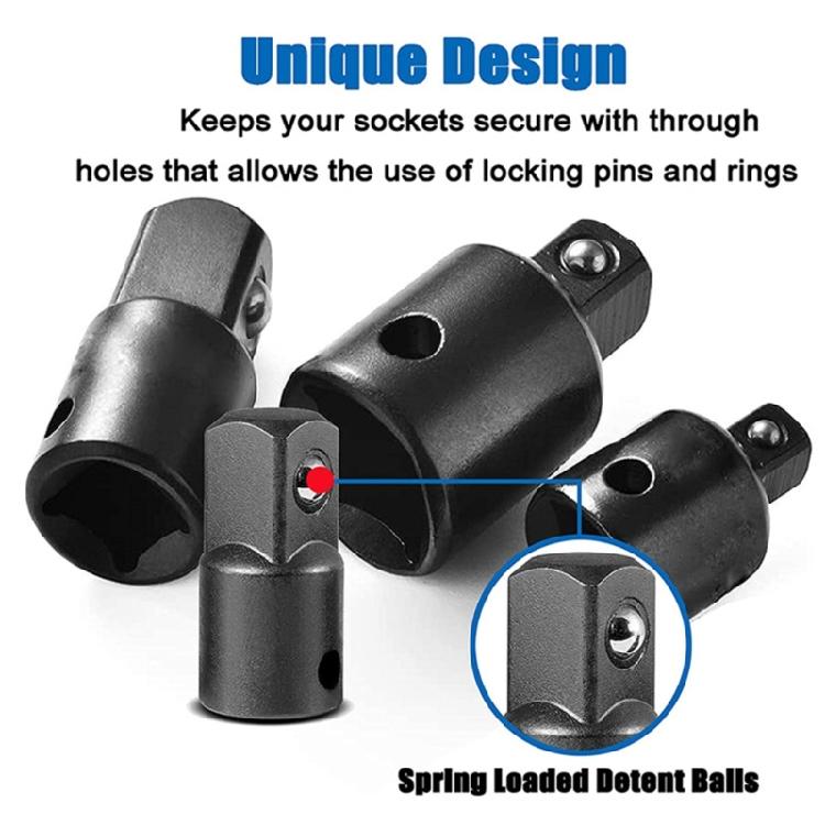 4 Piece 1/2" 3/8" 1/4" Drive Socket Adapter Converter Kit Precisions Antislip Technology For Power Tool Accessories