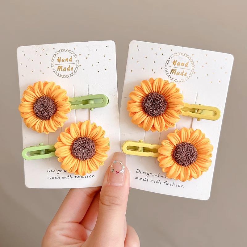 2pcs New Cute Sunflower Hair Clip for Girls Side Fringe Bangs Clip with Advanced Floral Hair Accessories