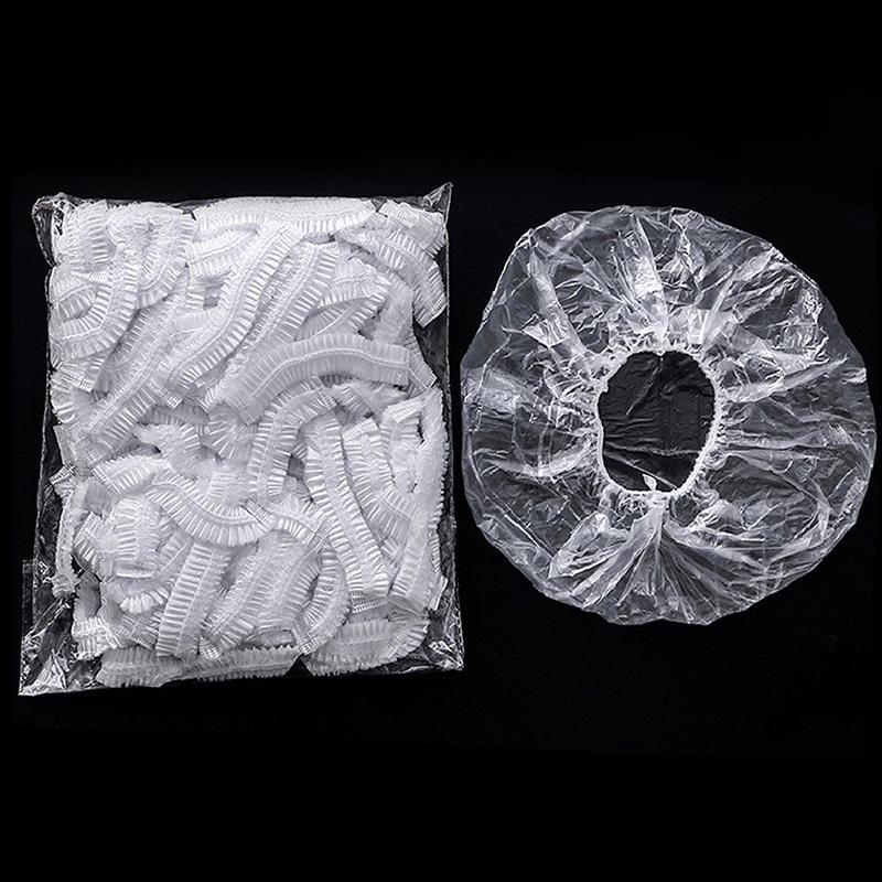 

100 шт. Пластиковые водонепроницаемые прозрачные шапочки для волос, шапочки для душа, многоцелевые, утолщающие, эластичные, для ванны, для домашнего салона, портативного использования