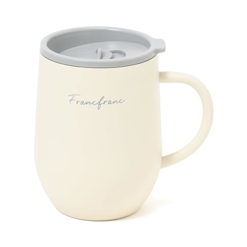 Francfranc Stainless Steel Thermos Mug with Lid, 320ml, White, Double-Layered Vacuum-Resistant, Keeps Hot or Cold, Perfect for the Office or Gift