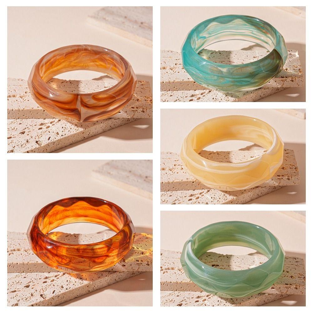 Boho Acrylic Bangle Exaggerated Retro Hand Ring Simple Round Wide Bracelet  Women