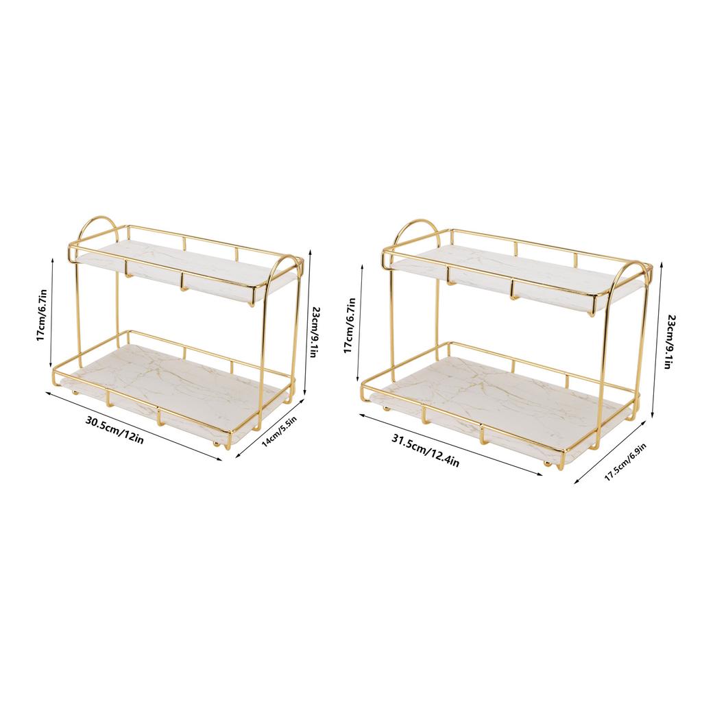 Bathroom Storage Rack Gold White 2 Tier Makeup Shelf Humanized Structure Anti Slip Counter Organizer Bathroom Counter Organizer