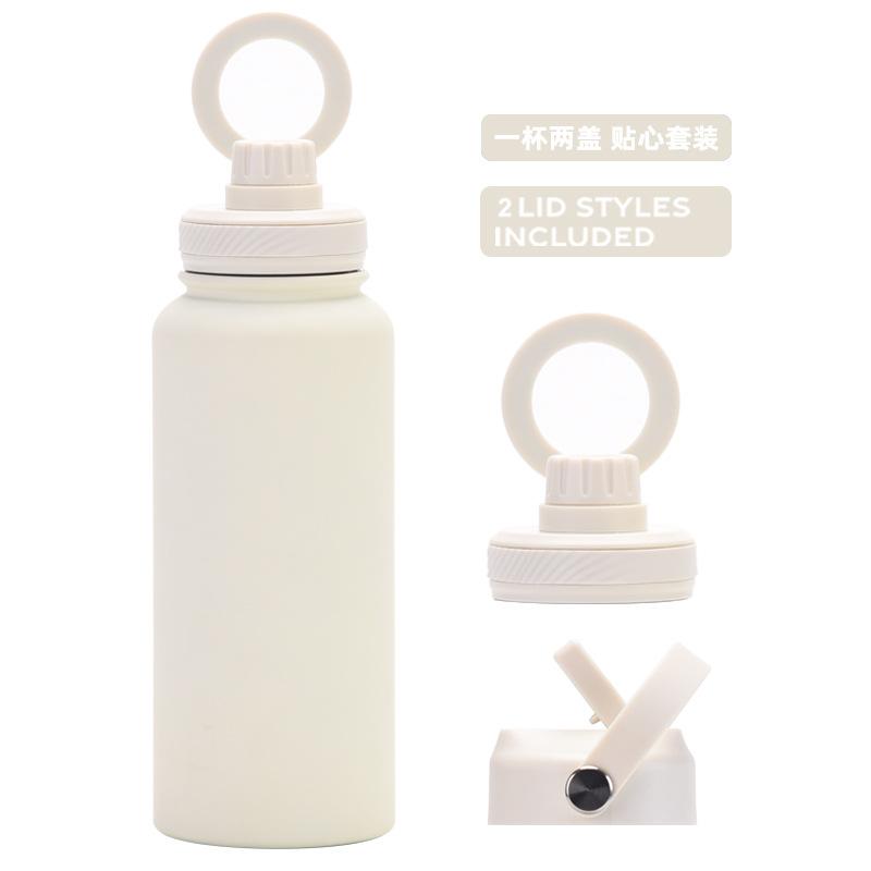 Large Capacity 1L Straw Thermos Cup, Mobile Phone Magnetic Suction Bracket, Water Cup, One Cup With Two Lids, Outdoor Sports Kettle.