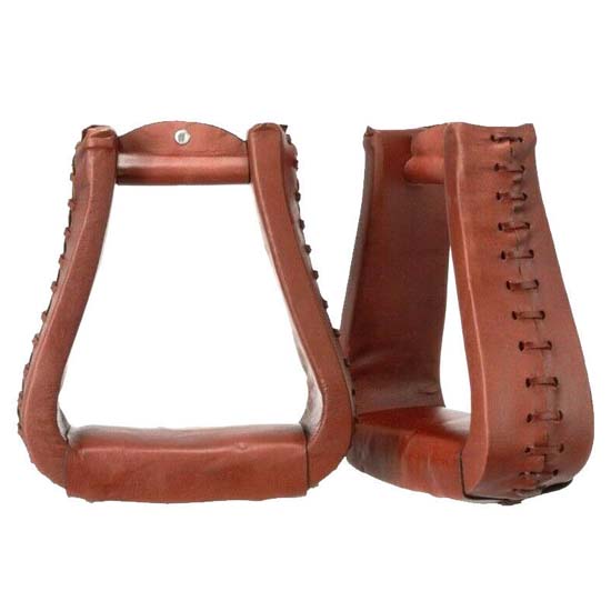High Quality Horse Western Stirrups Saddle Tack Floral Handmade Tooled Leather Covered Pair