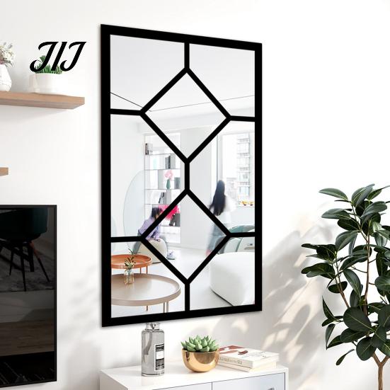 Arched Wall Mirror Stickers Window Decor, Wooden Frame Acrylic Fake Mirror, Minimalist Arch Self-Adhesive Windowpane Sticker for Living Room