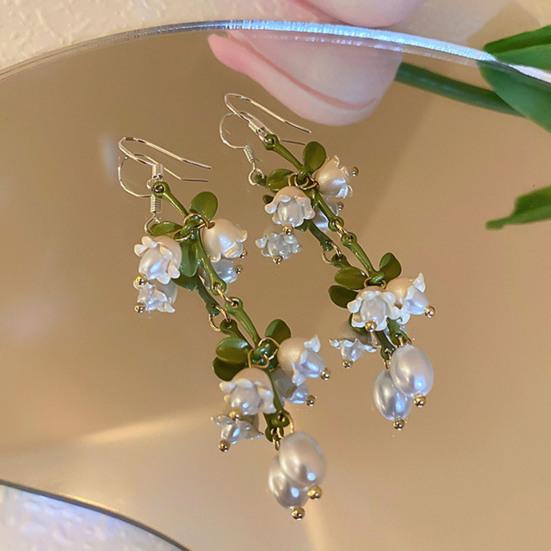 1 Paar Tropfen Ohrringe Piercing Exquisite helle Farbe grüne Blätter Faux Perlen