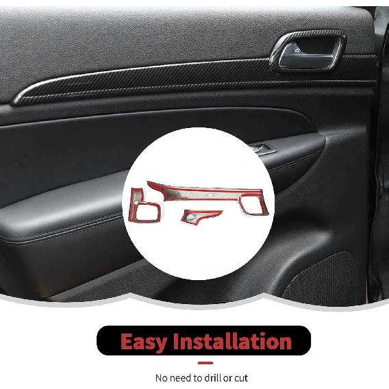 RT-TCZ Carbon Fiber Center Console Dashboard Panel Trim Inner Door Handle Cover Interior Trim Kit Decor Accessories for Jeep Grand Cherokee 2011-2020