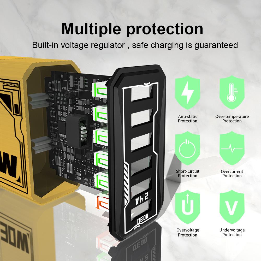 30W 6-Port USB QC3.0 Fast Charger Adapter - EU, US, UK, AU Plug