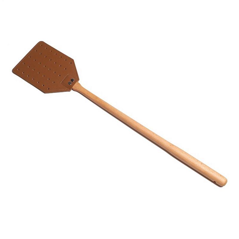 

PU Leather Fly Swatter With Long Wood Handle Sturdy Durable Flyswatter For Indoor And Outdoor Pests Control Rustic Swatter CN