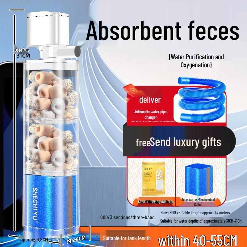 Silent Aquarium Filter: Submersible 3-in-1 Water Purifier, Circulator, and Oxygen Pump with Poop Suction Feature.