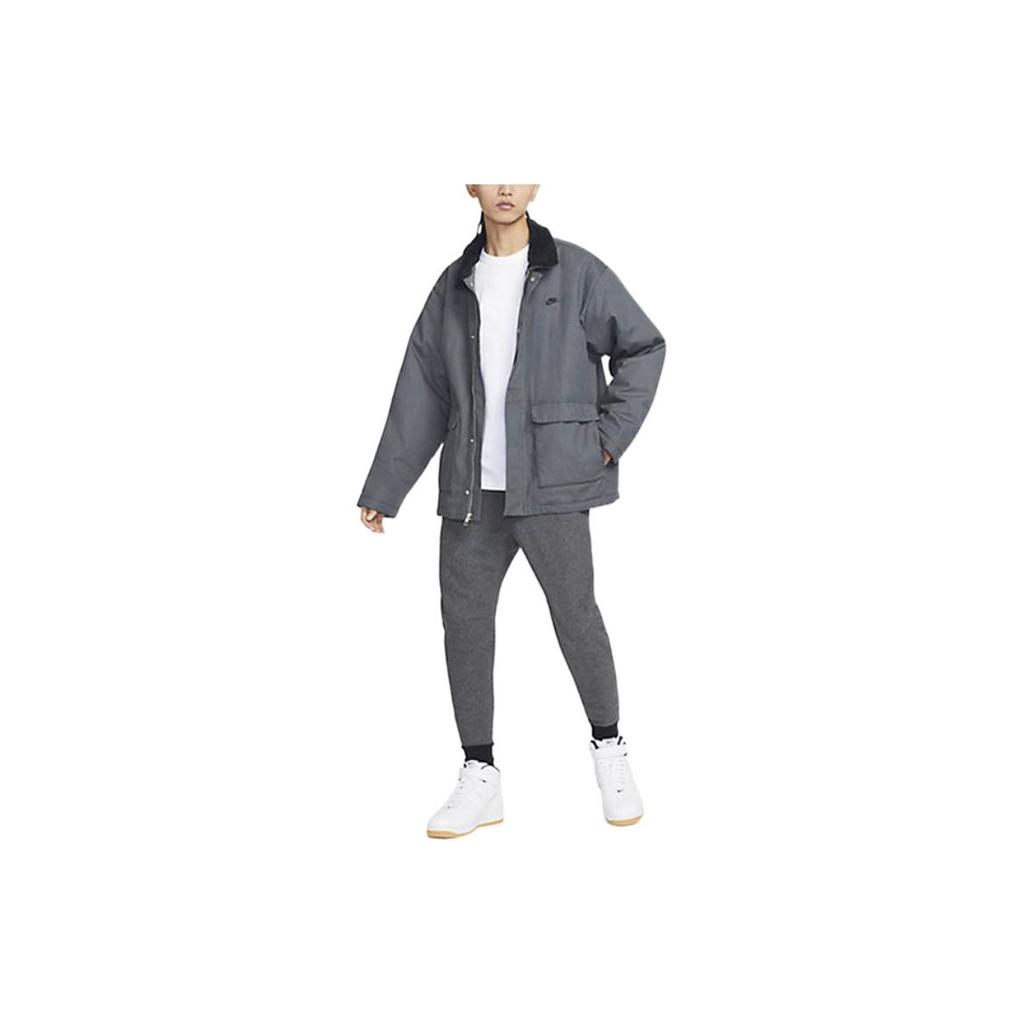 Nike Embroidered Logo Detail Casual Sports Long Sleeve Fleece Jacket Men Jacket Grey FD6683-068