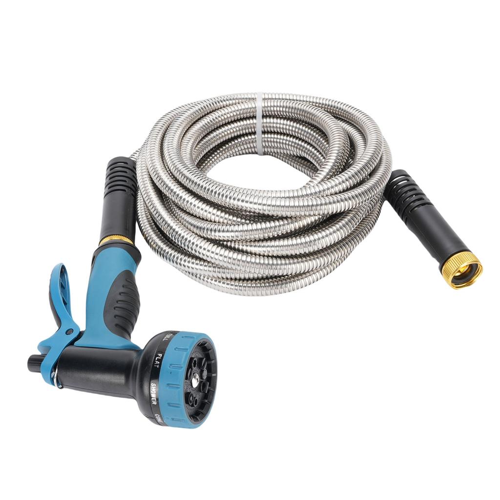 Garden Hose with Sprayer 7.5m Flexible Non Tangling Portable Stainless Steel Water Hose for Car Wash House Cleaning