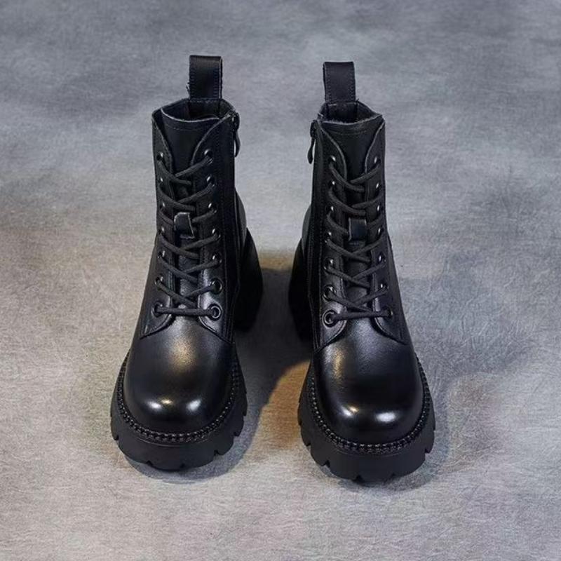 Módní robustní kožené dámské krátké boty s kulatou špičkou, teplé kotníkové boty pro ženy, podzimní zimní trend 2025, gotické kotníkové boty, vysoce kvalitní PU bota