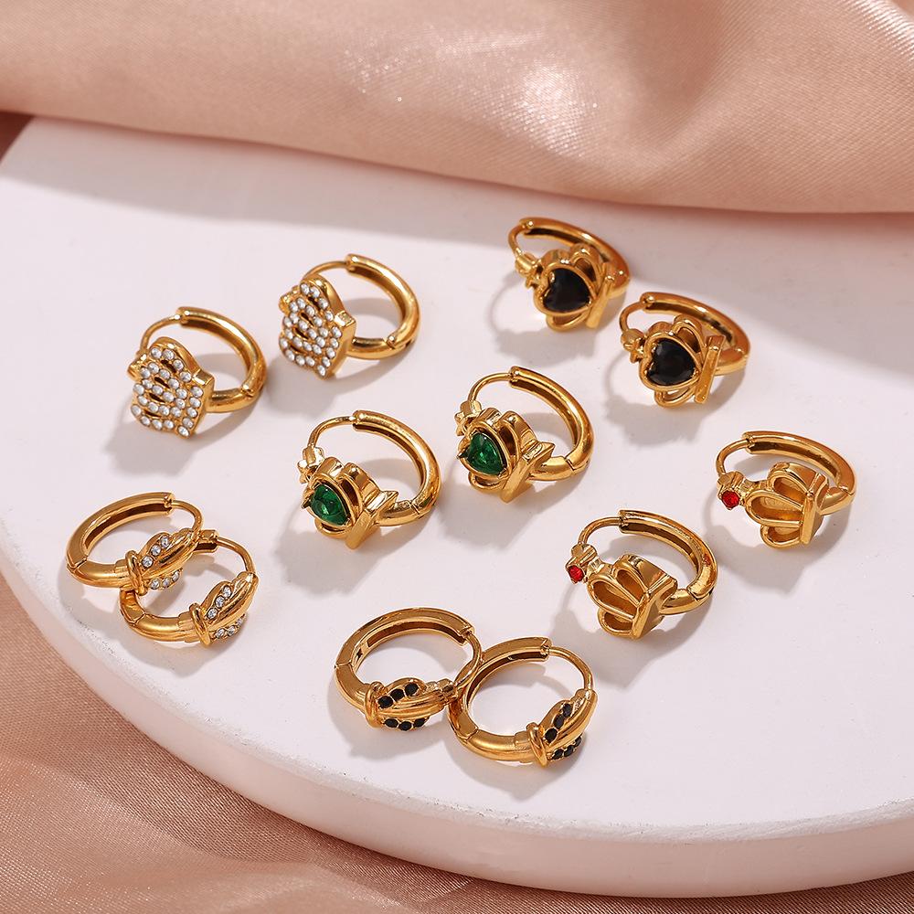 Gold-Plated Stainless Steel Crown Love Earrings Light Luxury High-End Temperament Earrings Earrings