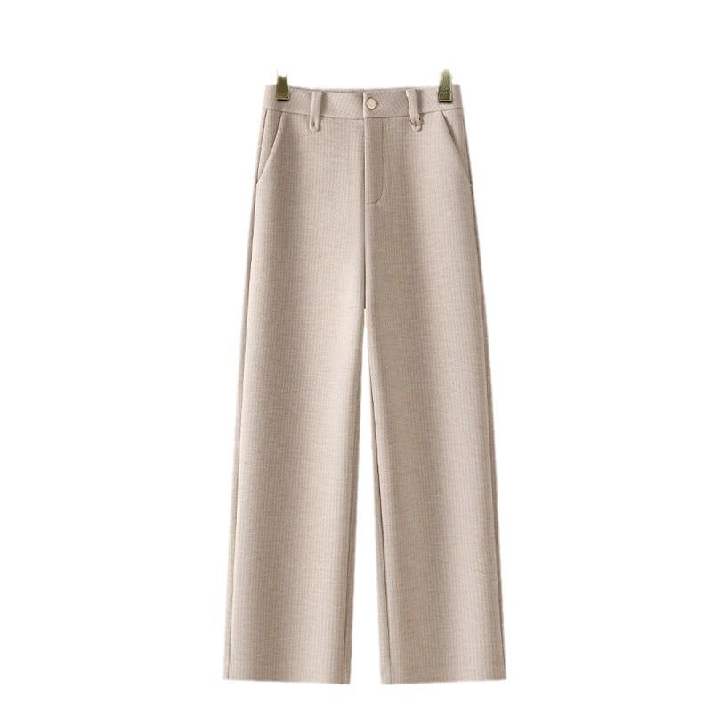 Women's 2024 Merino Wool Wide-Leg Pants - Nine-Point, Straight-Leg, Coffee Color