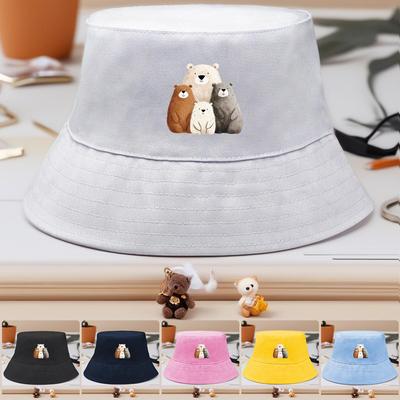 Bucket Hat mit Bärenfamilien-Print, Tier-Damenkappe, Bonbonfarbe, Unisex, lässiger Fischerhut