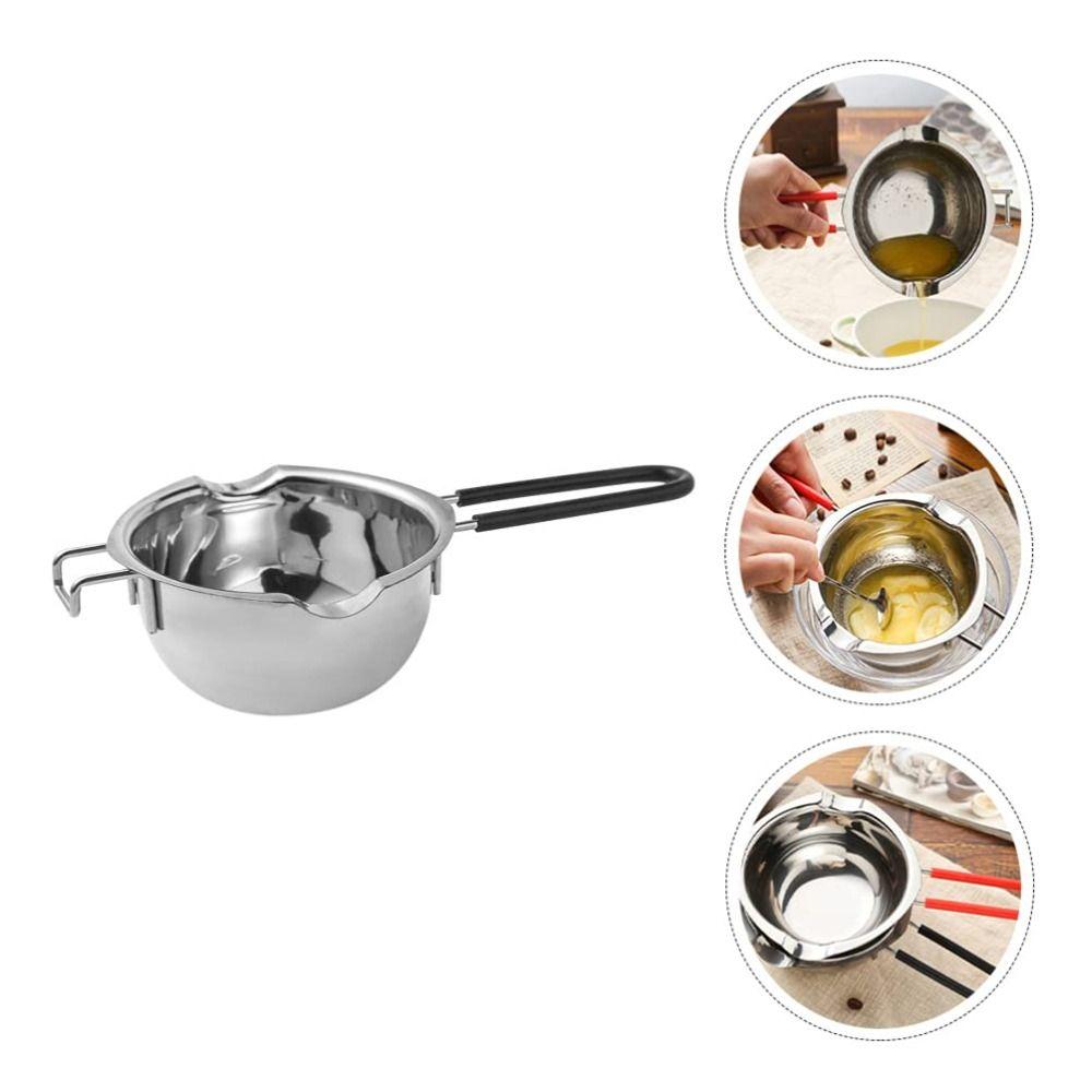 Stainless Steel Universal Melting Pot 400ml Heat-Resistant Handle Butter Melter Pot Double Spouts Large Capacity