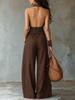 2026 Women's Sleeveless Halter Lace-Up Cinched Waist Wide-Leg Jumpsuit