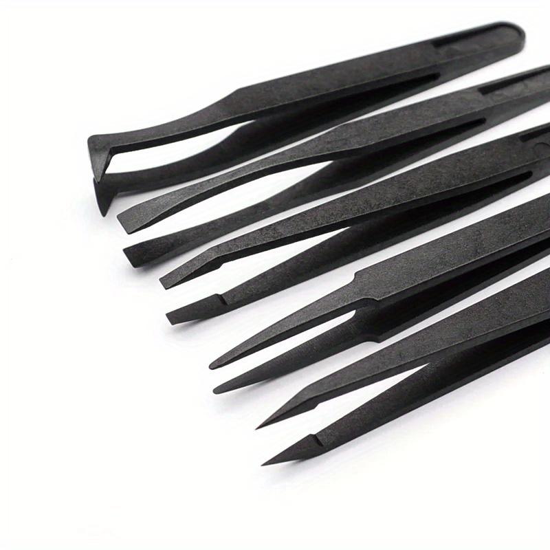8pcs/set Portable Black Straight Bend Anti-static Plastic Tweezer Heat Resistant Repair Tool