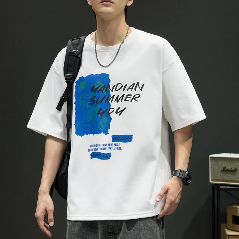 

Dm Футболка с коротким рукавом мужская футболка большого размера с круглым вырезом и принтом мужская свободная и повседневная универсальная одежда L