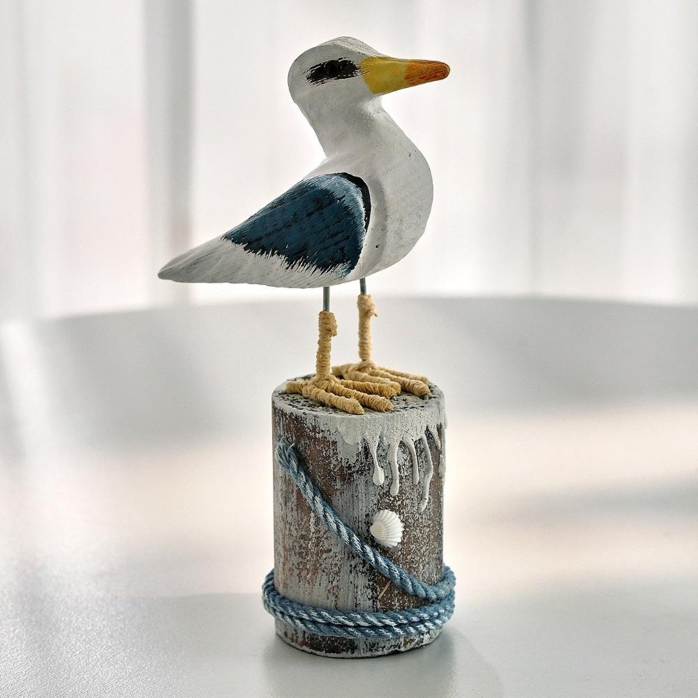 Mediterranean Style Seabird Ornament Vintage Seagull Model Durable Wooden Seagull Craft  Home Decor