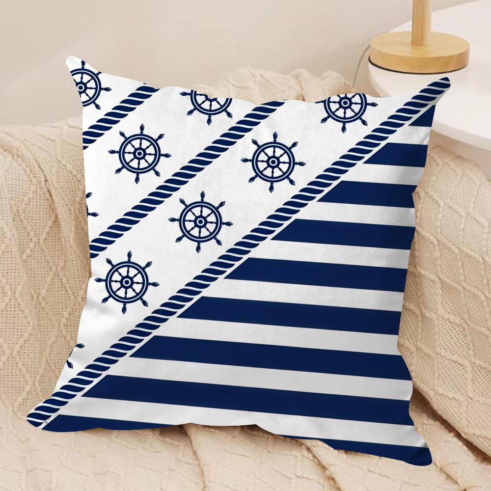 Classic Oocean sailor Cushion Cover Short plush Doublesided Print Square Throw Pillow Covers Sofa Home Cushion Decor