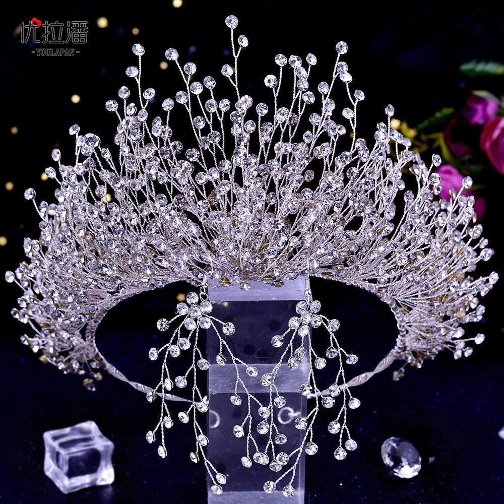 Yulapan Hp193 Luxury Bridal Headgear Crown Set Accessories Ab Diamond Necklace Earrings Three-Piece Hair Accessories