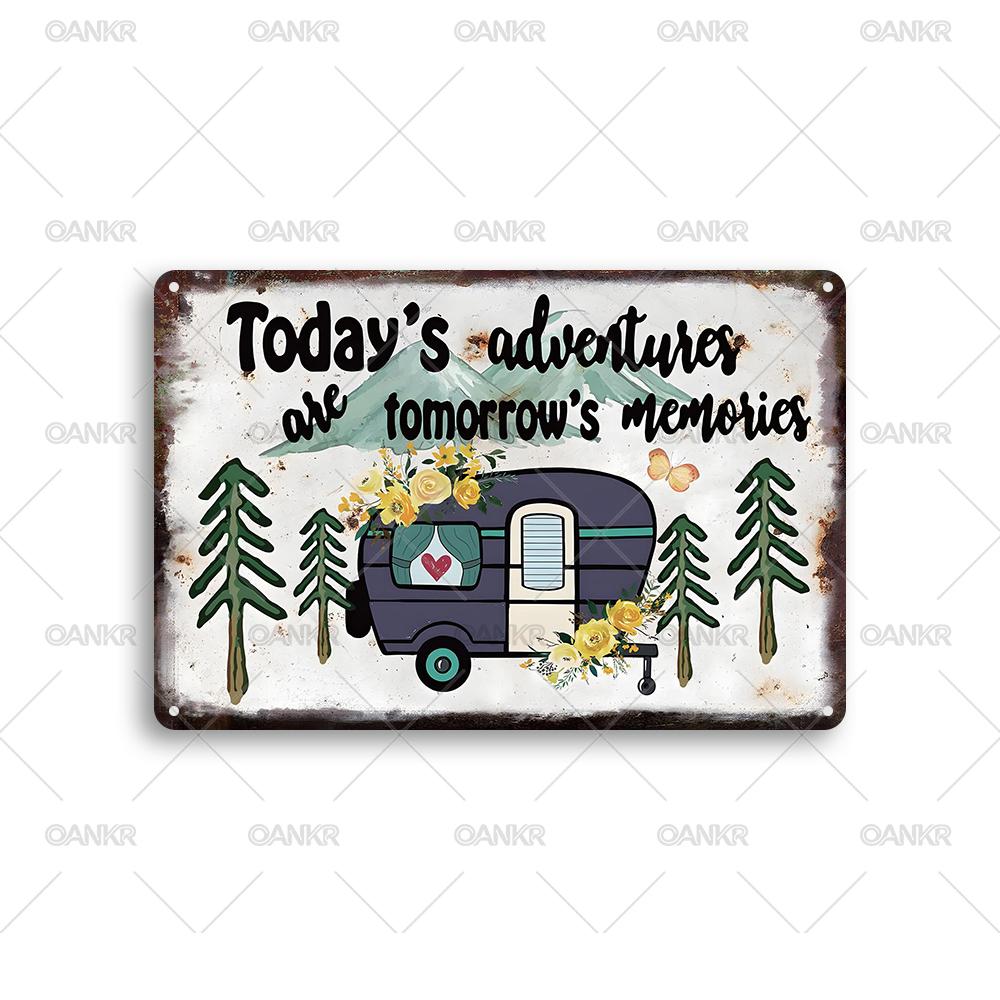 

Vintage Camping Poster Metal Tin Sign Todays Adventures Are Tomorrows Memories Metal Signs for Garden RV Decor Plaque 20x30cm