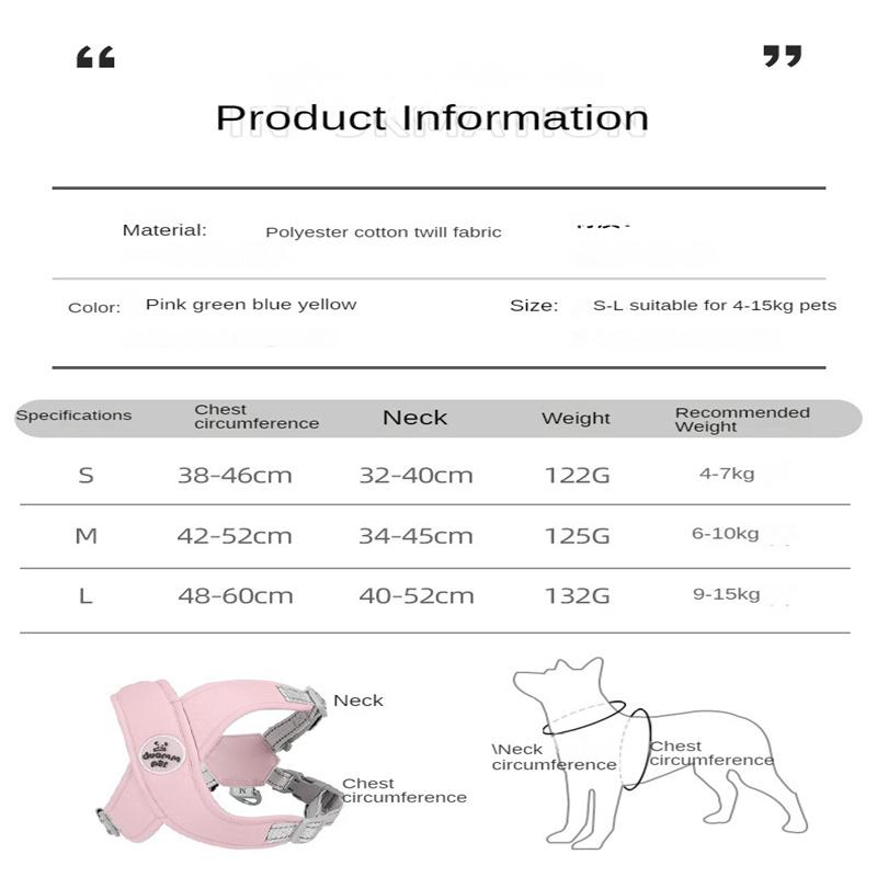 Dog Leash Puppy Undershirt Type Breathable Chest Strap Reflective Chest Back Dog Chain Dog Leash Pet Leash