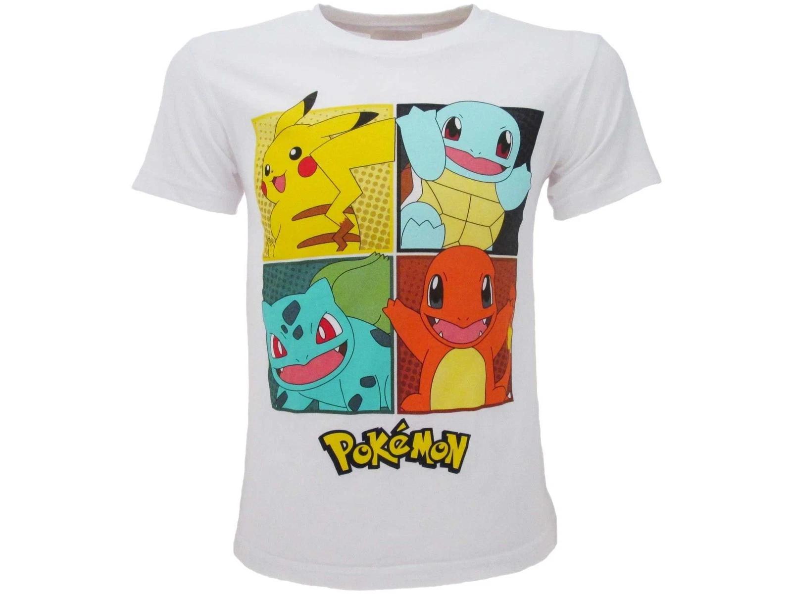 Pokemon T-shirt Original White Pikachu Bulbasaur Charmander Squirtle 4XL