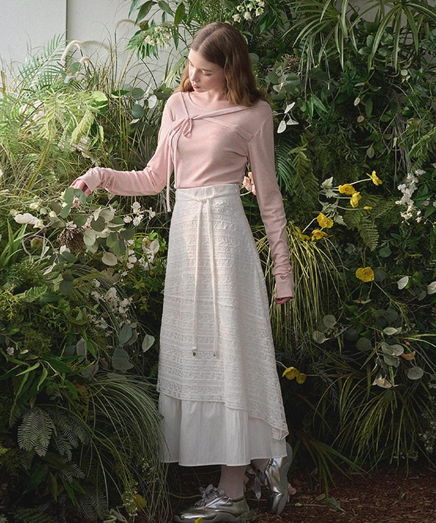 Micene Eglantine Lace Shirred Long Skirt