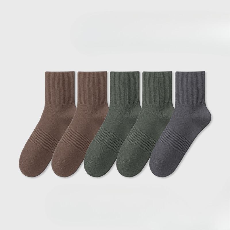 5 Pairs of Male Spring and Autumn Pure Cotton Deodorant Breathable 10A Bacteriostatic Waist Non Slip Sports Tube Socks