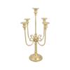 Iron Candelabra Tapers Candle Holders Candlestick Centerpieces with Five Candle Positions, a Golden Finish, and Formal Dinner or Ceremony Table