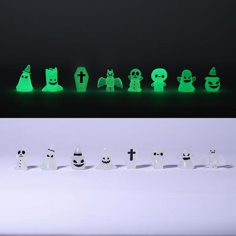 Decor Mini Luminous Ghost Ornament Halloween Decoration Coffin Pumpkin Bat Glowing Home Decoration Micro Miniature Decoration