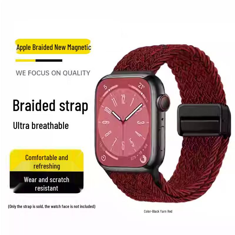 Kompatibles elastisches geflochtenes Magnetarmband aus Nylon für Apple Watch 4, 5, 6 & iWatch 7, 8, 9