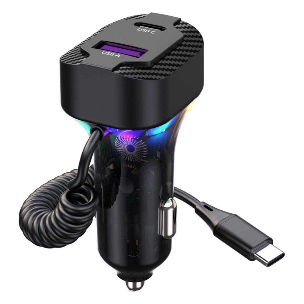 

K9 QC3.0 USB+Type-C Phone Fast Charging Adapter Car Charger with PD 30W Type-C Cable