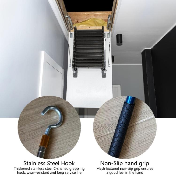 Retractable Attic Stair Pull Rod System Customizable Length Sturdy Metal Hooks Easy Installation Attic Stair Pull System