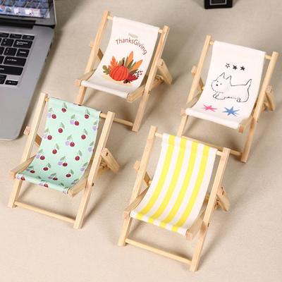 Phone Stand Solid Wood Canvas Construction Mini Lounge Chair Design Multi-Angle Adjustable Phone Holder Desktop Ornament